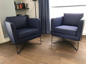 Leren fauteuil crossover, blauw leer, blauwe stoel