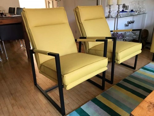 Set van 2 leren fauteuils met stalen frame en hoge rug - geel leer