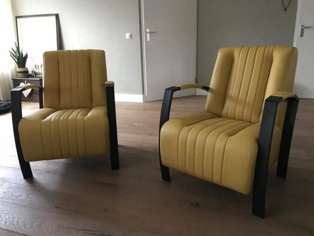 Geboorte geven invoer Verwijdering Set van 2 leren fauteuils met stalen frame - geel leer ShopX