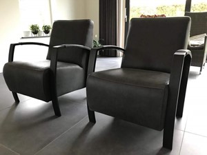 Leren fauteuil glory, grijs leer, grijze stoel
