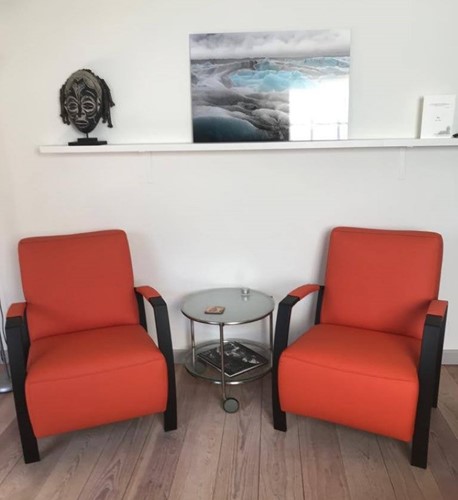 Set van 2 leren fauteuils met stalen frame - oranje leer
