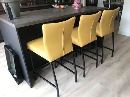 Set van 3 leren barstoelen - geel leer