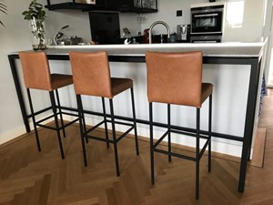 Leren barstoel break hoog, bruin leer, bruine barkruk