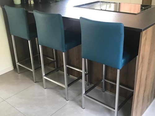 Set van 3 leren barstoelen - blauw leer