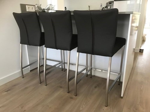 Set van 3 leren barstoelen - zwart leer