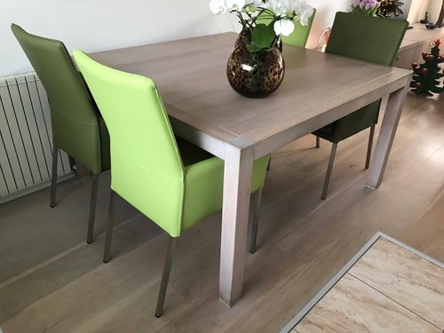 Set van 4 leren eetkamerstoelen - groen leer