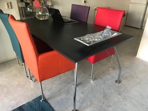 Leren eetkamerstoel spark, oranjepaarsroodturquoise leer, oranjepaarserodeturquoise keukenstoelen