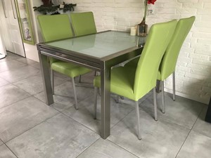Set van 4 leren eetkamerstoelen - felgroen leer - Echt leer, Modern, ontdek de vele Leersoorten en Kleuren bij ShopX