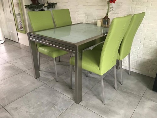 Set van 4 leren eetkamerstoelen - felgroen leer