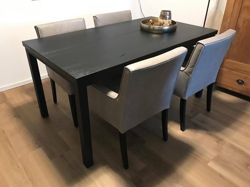 Set van 4 leren eetkamerstoelen - met armleuning en houten poten - grijs leer