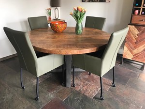 Set van 4 leren eetkamerstoelen met wieltjes en hoge rug - groen leer - Echt leer, Modern, ontdek de vele Leersoorten en Kleuren bij ShopX