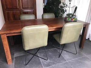 Set van 4 leren eetkamerstoelen met kruisframe - groen leer - Echt leer, Industrieel, ontdek de vele Leersoorten en Kleuren bij ShopX