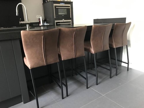 Set van 4 leren barstoelen - bruin leer