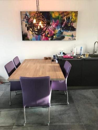 Set van 4 leren eetkamerstoelen - met wieltjes en armleuning - paars leer