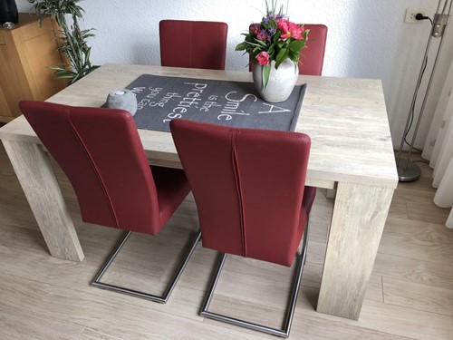 Set van 4 leren eetkamerstoelen - met sledepoot - rood leer