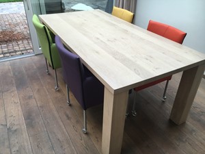 Leren eetkamerstoel more, geelgroenoranjepaars leer, gelegroeneoranjepaarse keukenstoelen