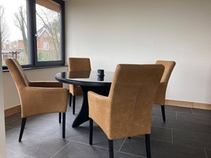 Leren eetkamerstoel just met armleuning, grijs leer, grijze keukenstoelen