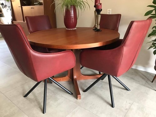 Set van 4 leren eetkamerstoelen - draaibaar - rood leer