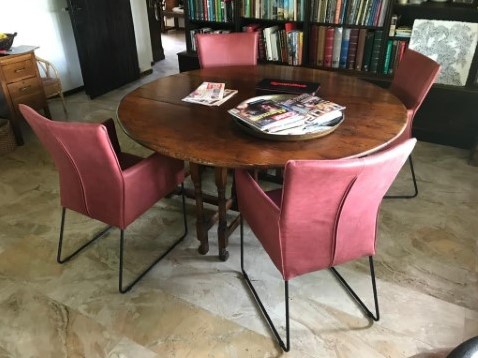 Set van 4 leren eetkamerstoelen - met designpoot - rood leer