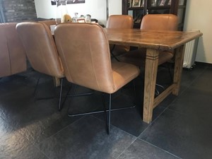 Set van 4 leren eetkamerstoelen met kruisframe - cognac kleur leer - Echt leer, Industrieel, ontdek de vele Leersoorten en Kleuren bij ShopX