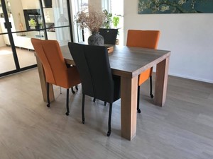 Leren eetkamerstoel deal, grijsoranje leer, grijzeoranje keukenstoelen
