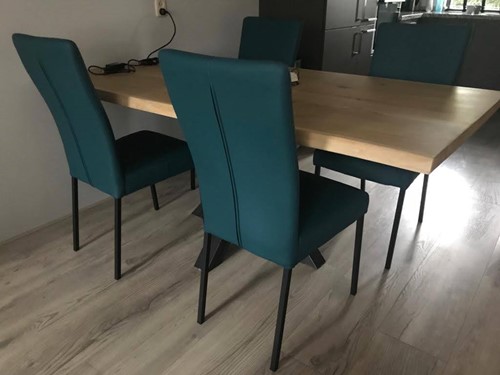 Set van 4 leren eetkamerstoelen - blauw leer