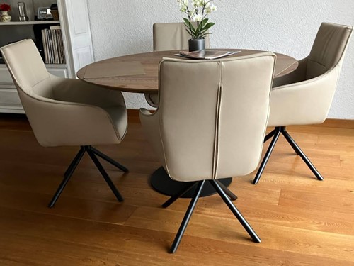 Set van 4 leren eetkamerstoelen - draaibaar - crème kleur leer