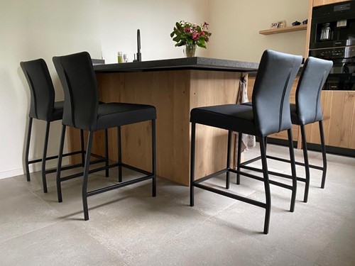 Set van 4 leren barstoelen - zwart leer