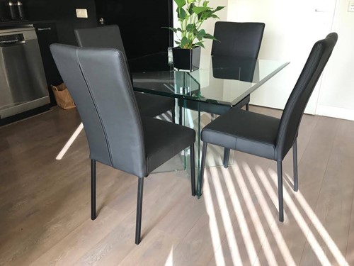 Set van 4 leren eetkamerstoelen - zwart leer