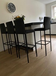 Set van 4 leren barstoelen - zwart leer