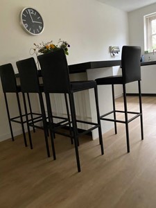 Leren barstoel break hoog, zwart leer, zwarte barkruk