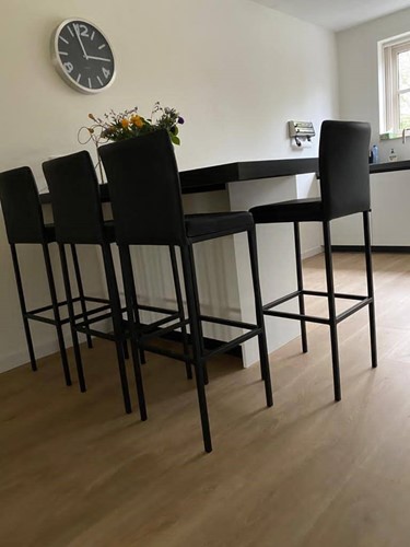 Set van 4 leren barstoelen - zwart leer