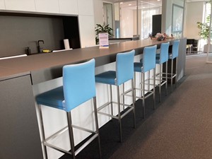 Leren barstoel break hoog, blauw leer, blauwe barkruk