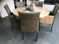 Set van 5 leren eetkamerstoelen - met wieltjes en hoge rug - grijs leer