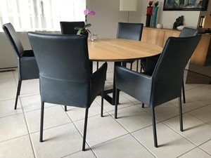 Leren eetkamerstoel royal met armleuning, blauw leer, blauwe keukenstoelen
