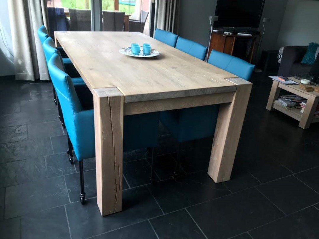 boezem nul kanker Set van 6 leren kuip eetkamerstoelen - met wieltjes - blauw leer ShopX