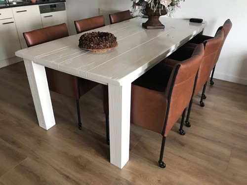 Set van 6 leren kuip eetkamerstoelen - met wieltjes - cognac kleur leer
