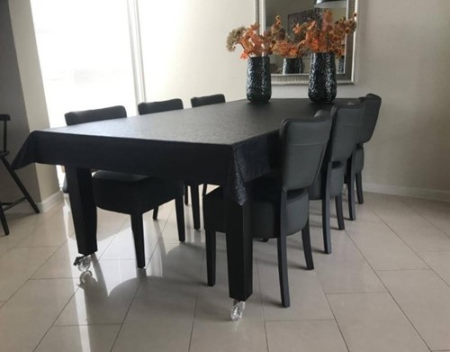 Set van 6 leren eetkamerstoelen - met houten poten - groen leer