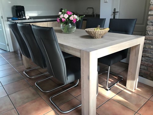 Set van 6 leren eetkamerstoelen - met sledepoot - grijs leer