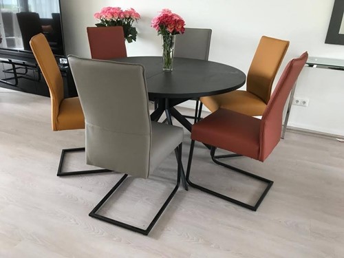 Set van 6 leren eetkamerstoelen - met sledepoot - diverse kleuren