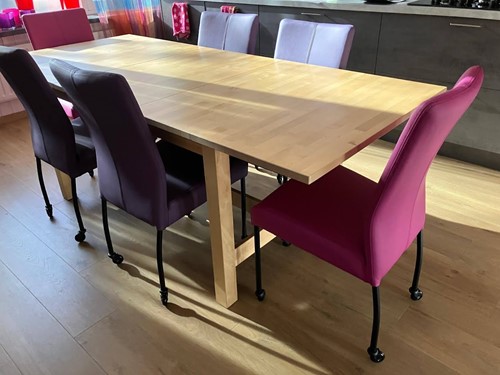 Set van 6 leren eetkamerstoelen - met wieltjes - verschillende kleuren paars