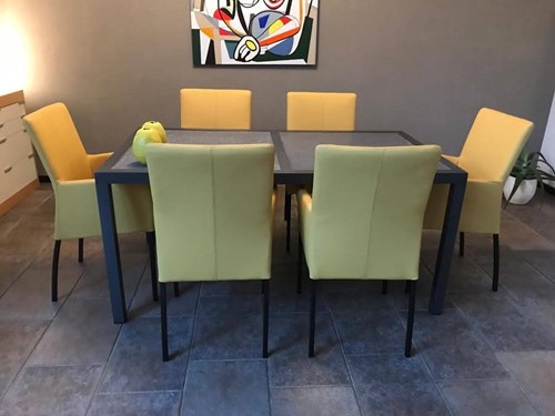Set van 6 leren eetkamerstoelen - geel leer