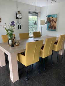 Set van 6 leren eetkamerstoelen met wieltjes en hoge rug - geel leer - Echt leer, Modern, ontdek de vele Leersoorten en Kleuren bij ShopX