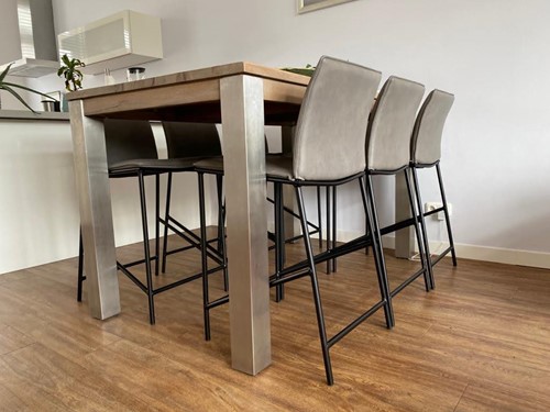 Set van 6 leren barstoelen - grijs leer