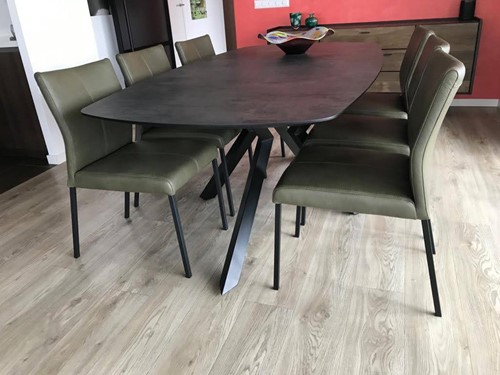 Set van 6 leren eetkamerstoelen - groen leer