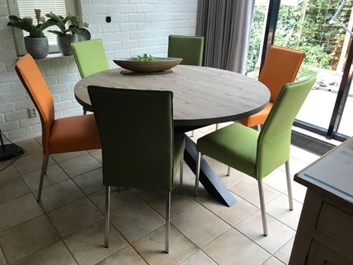 Set van 6 leren eetkamerstoelen - diverse kleuren leer
