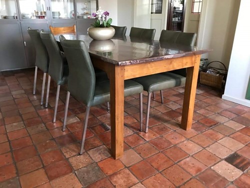 Set van 6 leren eetkamerstoelen - groen leer