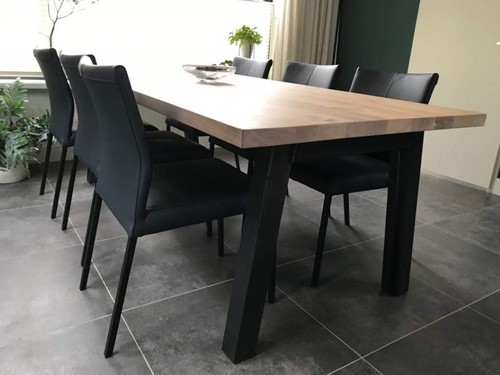 Set van 6 leren eetkamerstoelen - zwart leer
