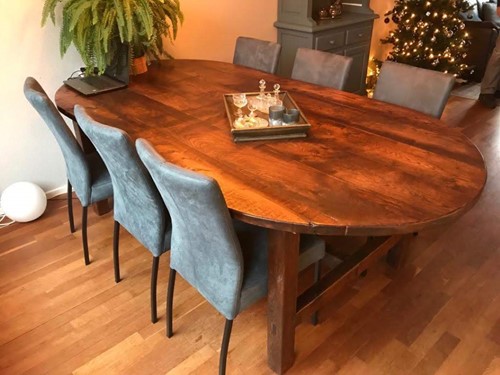 Set van 6 leren eetkamerstoelen - blauw leer