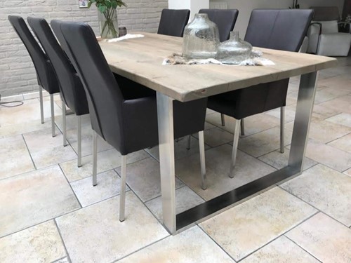 Set van 6 leren eetkamerstoelen - bruin leer